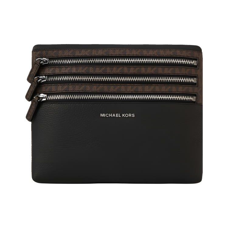Michael Kors Mk Logo Leather Clutch Medium Men clutch Black Dark-Brown 36H1LGFU2L-201