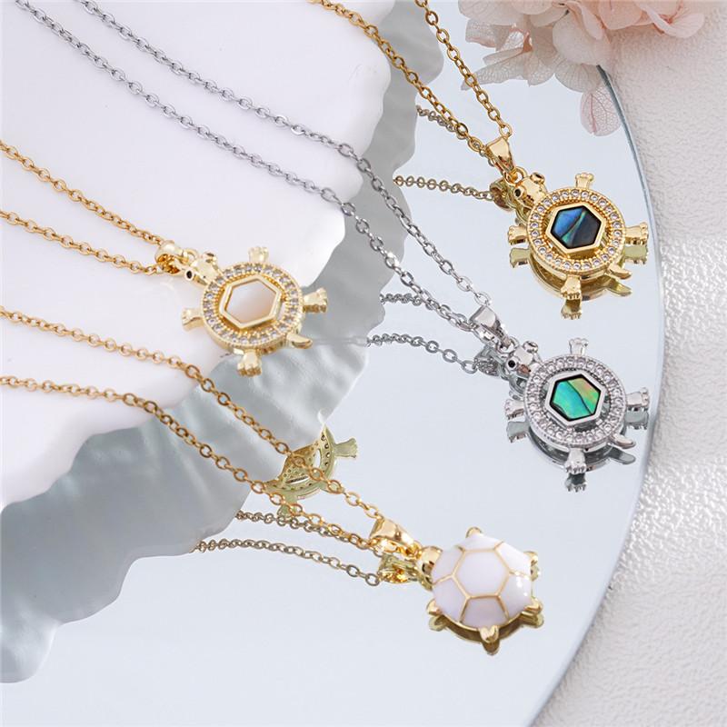 Cute Small Turtle Zircon Enamel Pendant Necklace Stainless Steel Chains Simple Animal Choker Jewelry Party Gift For Women Girls
