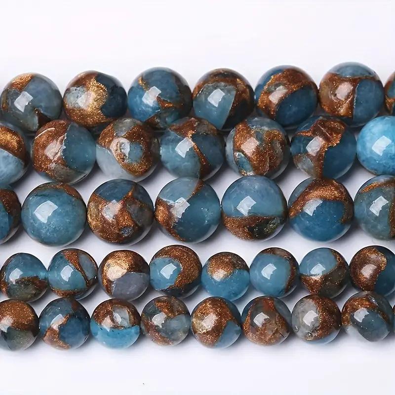 Lake Blue Cloisonne Natural Stone Beads 15"Strand Smooth Loose Spacer Beads 4/6/8/10/12mm for Jewelry Making DIY Bracelets Accessories