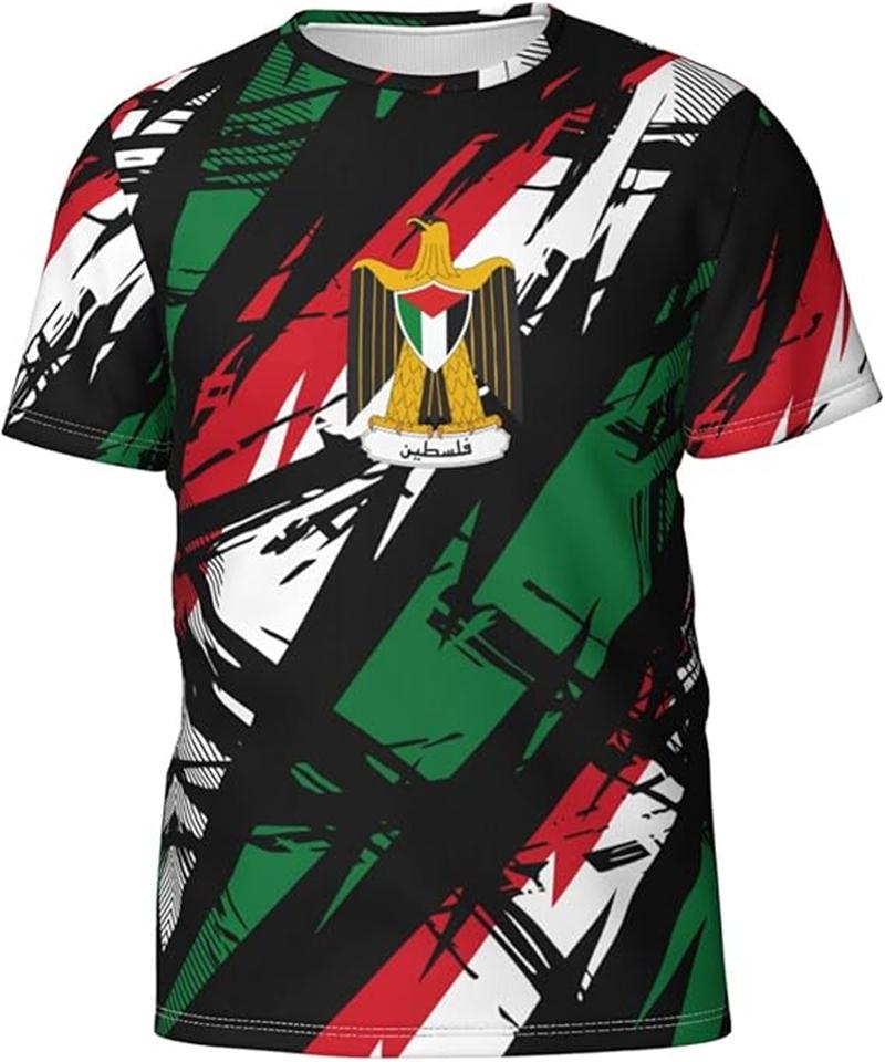 T-shirt de sport 3D à manches courtes avec emblème national pour le flag football d'été palestinien