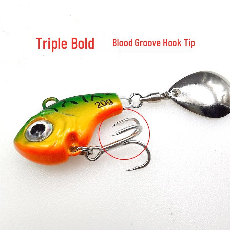 Cyclone 3 Metal VIB Bass & Mandarin Fish Lure with Spinning Slider, Long Cast, Enhanced Blood Bar & Treble Hook.