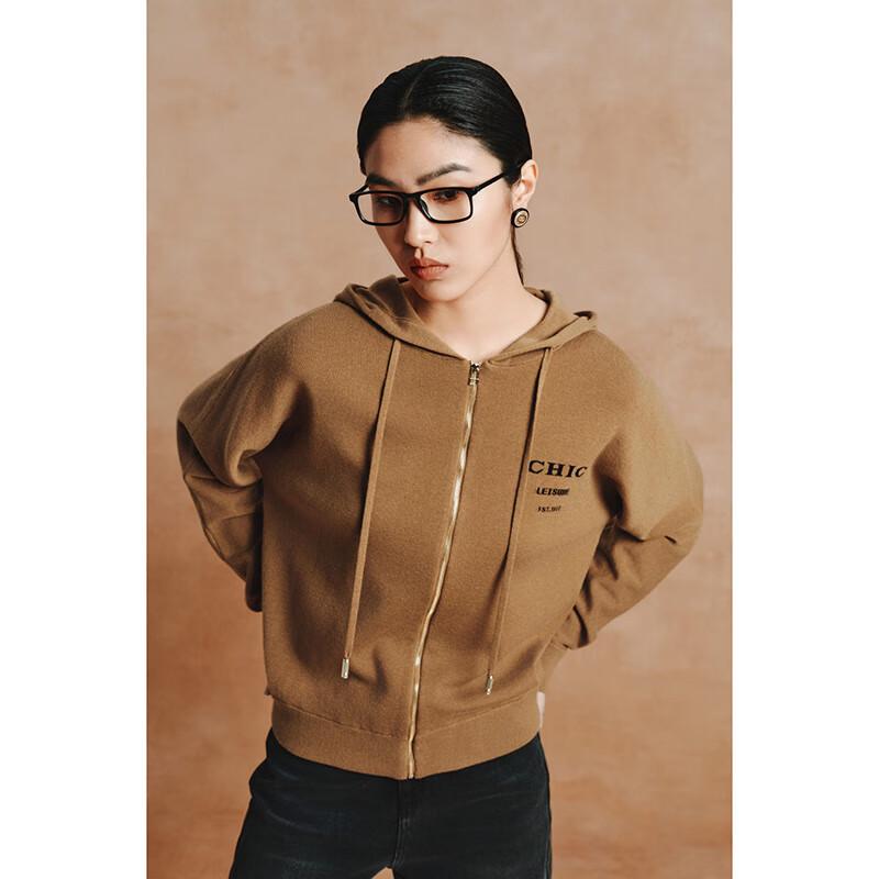 Gejin Women's Short Zip-Up Hooded Knit Cardigan