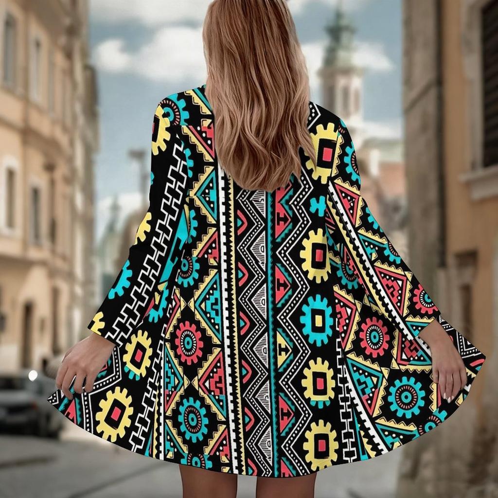 Women's Diamond Geometry 3D Print Long Sleeve Open Front Cardigan, Casual Loose Fit Lightweight Street Style Outerwear