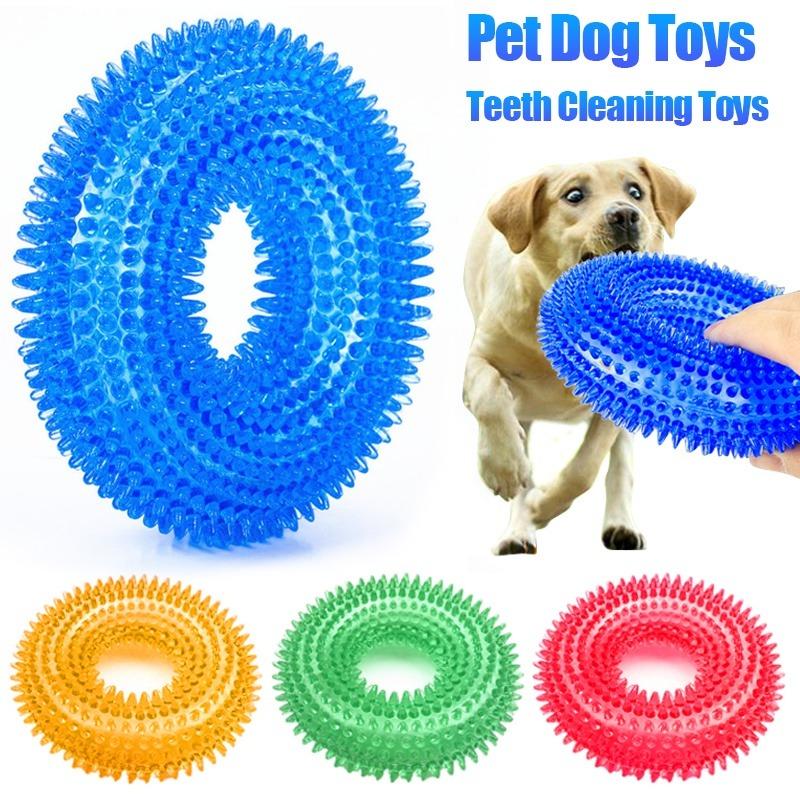 

Pet Toys Bite Resistant Sound Toy Chew Teeth Clean Large Dog Golden Retriever Barbed TPR Training Teeth Cleaning Thorn Circle синій