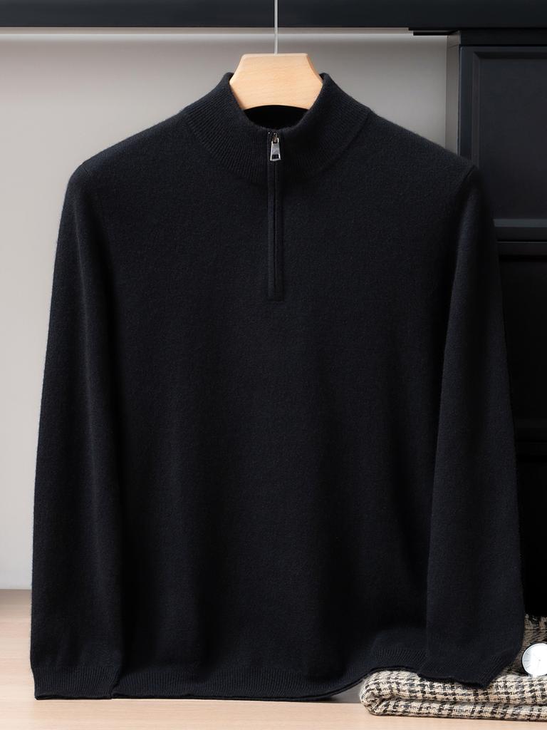 Albas Small Cashmere 100% Cashmere Shirt Half High Zip Sweater Knitted Sweater