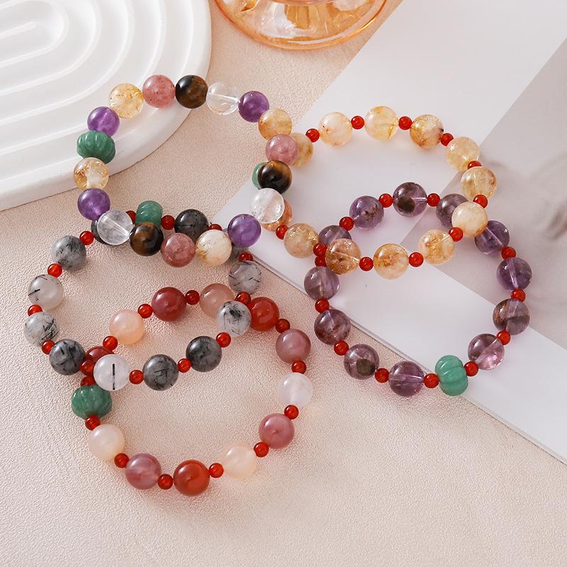 Natural Crystal Bracelet Agate Tiger Stone Strawberry Crystal Braceletfashion Women Daily Jewelry Gift