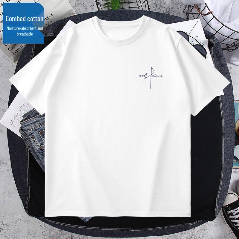 

2025 Hong Kong Style Xinjiang Cotton Unisex Loose-Fit Printed T-Shirt L