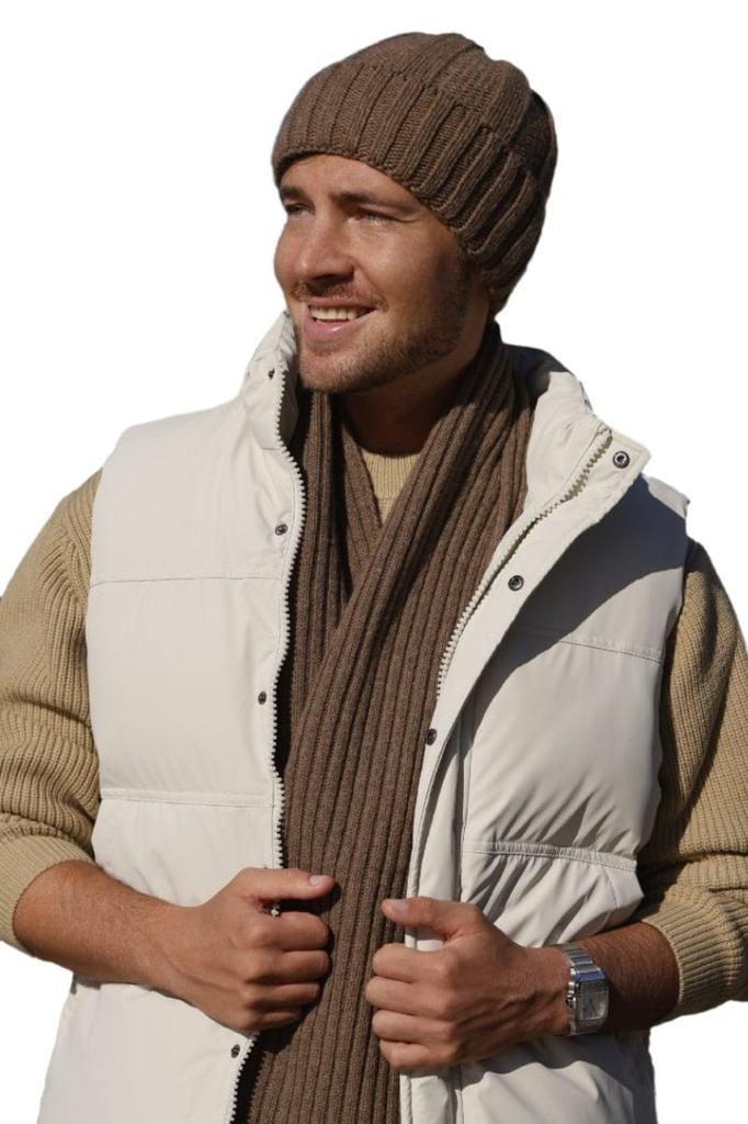 Men' Brown Set - Ben Hat and Scarf, 80% Wool / 20% Polyamide