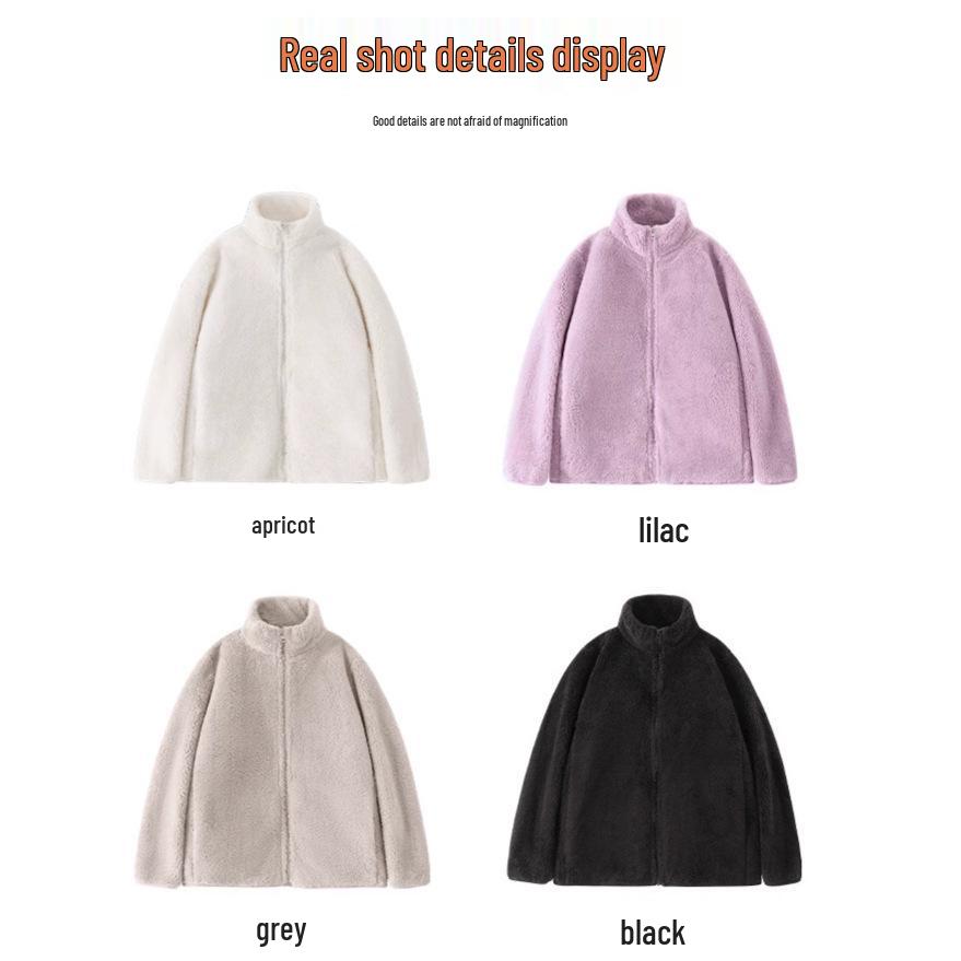 Women's Double-Sided Fleece Jacket - 2024 New Autumn/Winter Gray Stand-Up Collar Coat