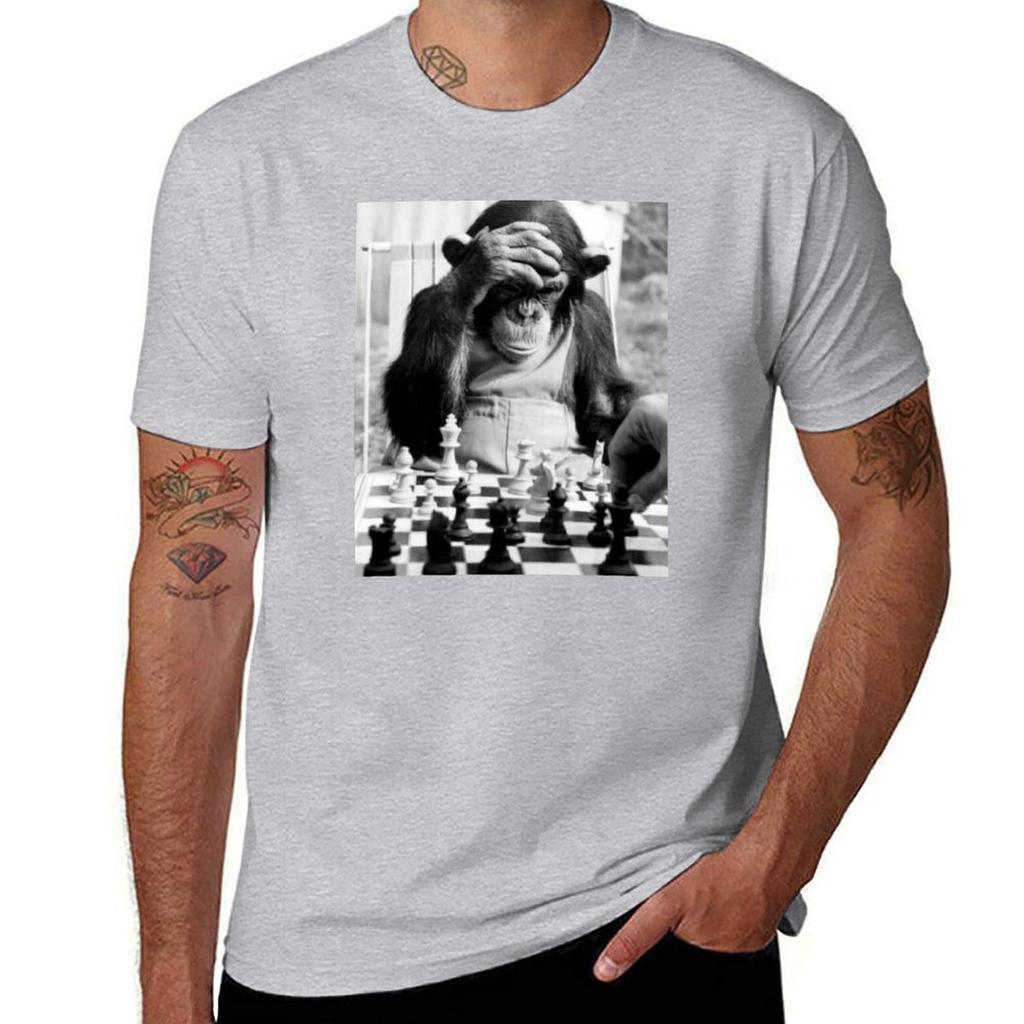 Funny Chess Monkey Checkmate King Chessboard 3d Chess Pawn Room Smart Monkey Genius Iq Game Night Board Game Chimpanzees T-Shirt