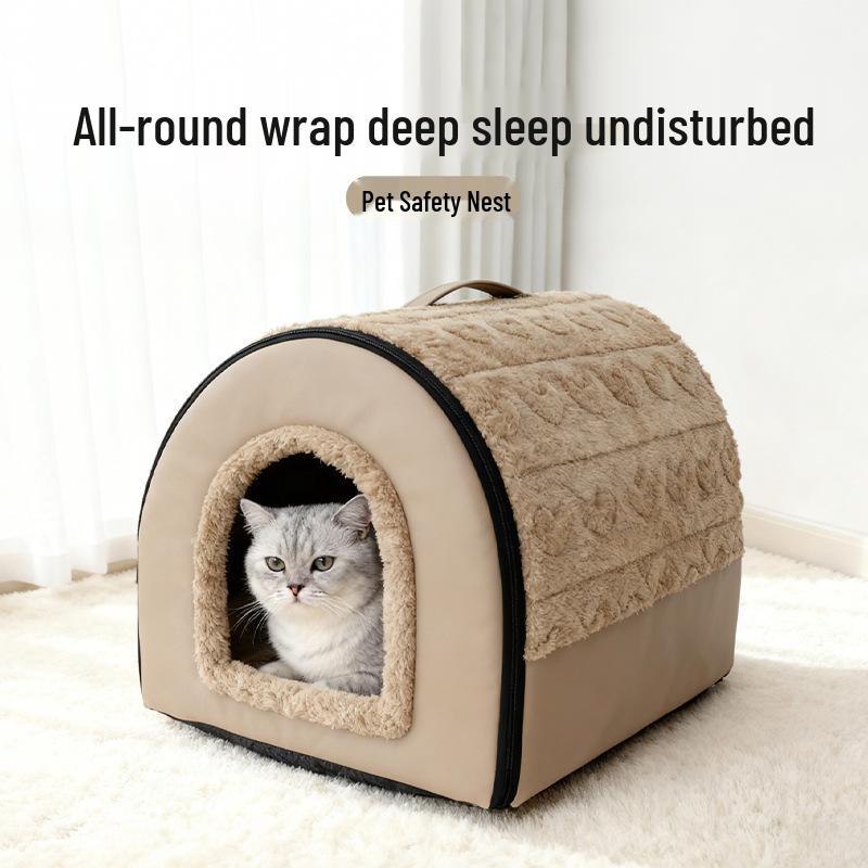 Universal Enclosed Cat Bed: Thick, Warm, Washable Nest for Deep Sleep