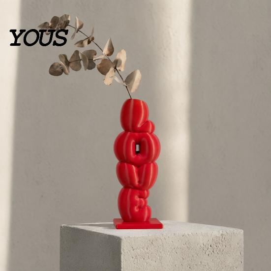 Delicate Texture Vase Decorative Flower Vase, Love Shape Design Letter Stacking 3D Printed Smooth Surface Ornament for Valentine Day