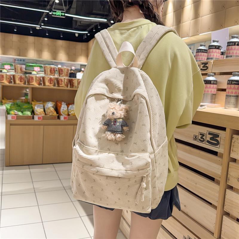 Cute Corduroy Backpack for Women School Bag Lightweight Daily Use Bookbag