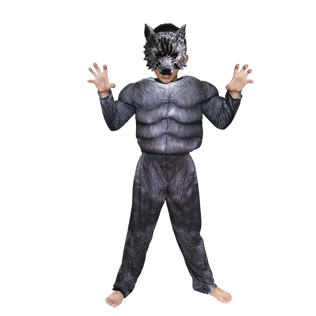 Halloweenský dětský vlčí svalový top + kalhoty + vlčí maska