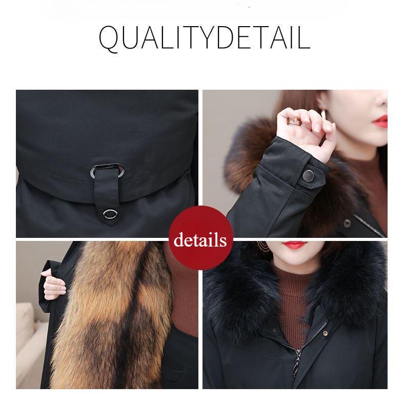 Winter Women's Parka Faux Mink Inner Detachable Short Faux Fur Coat Thick Warm Hooded Parka