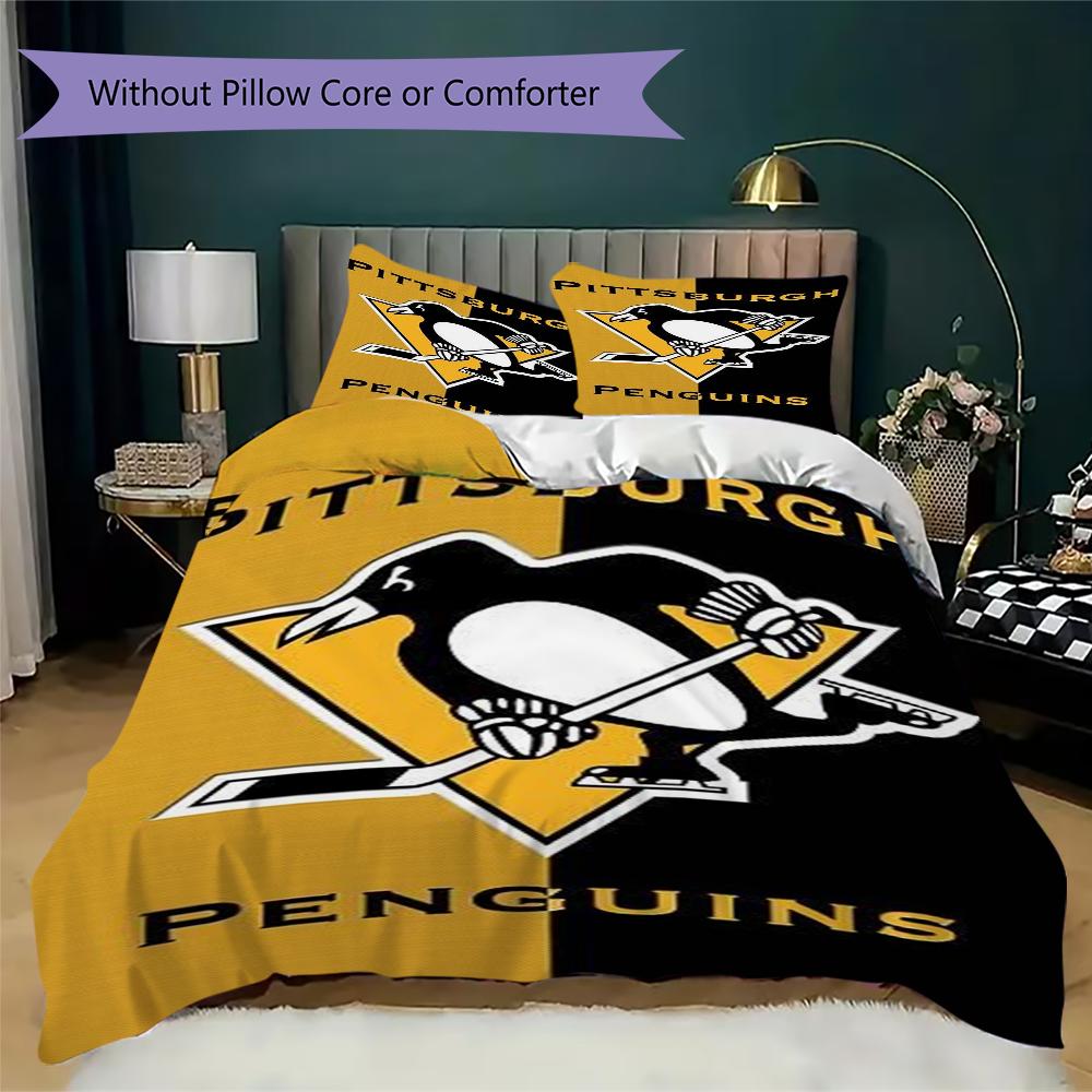 Pittsburgh Penguins Pattern Bedding,Quilt Set Quilt Cover Pillowcase Home Birthday Gift(1 * duvet cover + 2 * pillowcase, without core)_lx