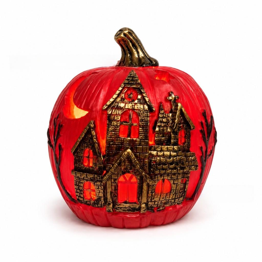 Lanterna a Zucca in Resina per Halloween Decorazione Esterna per Cortile con Luce LED per Celebrazioni Festive