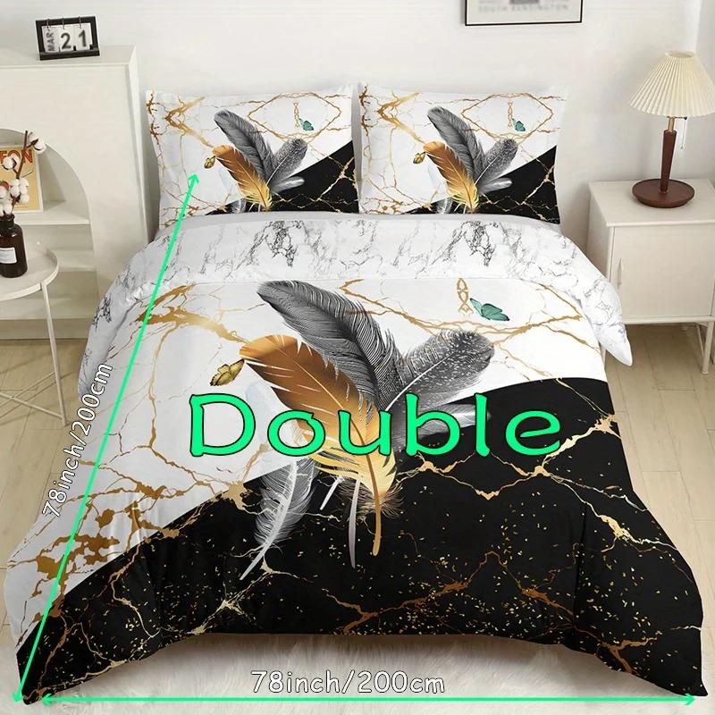 Fashion Quilt Cover Package Bronzing Marble Feather Printed Design Bed Cover Package Cozy Comfortable Quilt Cover For Bedroom Guest Room