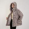 Cozy Faux Rabbit Fur Hooded Jacket Vintage Spots Fluffy Winter Coat Warm Thickened Premium Outerwear