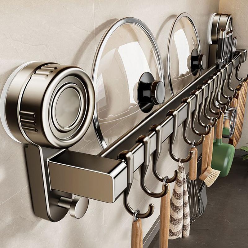 Kitchen Hooks Utensil Rack With Hooks Organizer Suction Cup Shelf Heavy Duty No Drill Holder Removable For Bathroom Closet