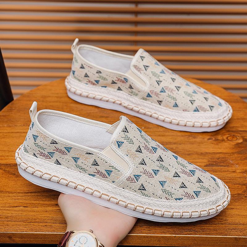 Old Beijing cloth shoes men's printing summer breathable lazy one pedal Doudou shoes men's soft-soled linen fisherman shoes