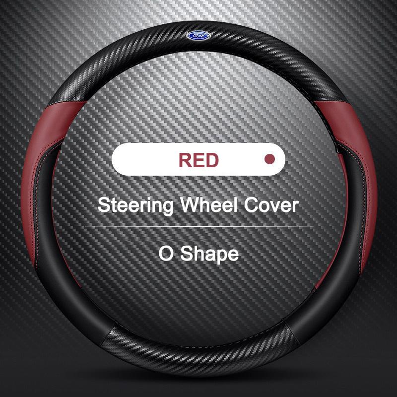 38CM Carbon Fiber Texture Car Steering Wheel Cover For Ford Mustang Fiesta Focus Mondeo Kuga Ecosport Edge Explorer F150 Sticker RM9