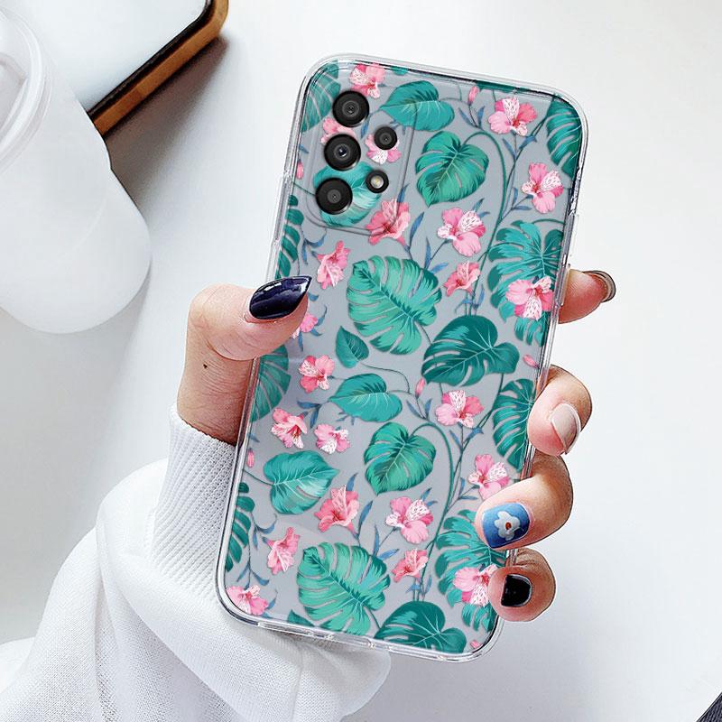 Phone Case For Samsung A53 5G A33 Floral Silicon Cover For Samsung Galaxy A73 Fundas Coque Transparent Soft Capas Flower TPU