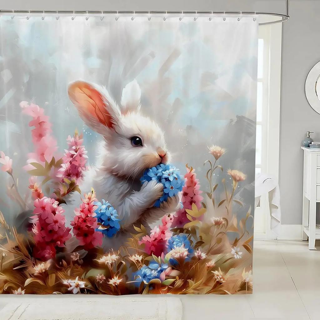 3D Black Cat Shower Curtain Green Plants Patchwork Geometric Plaid Bathroom Curtain for Kids Teens Adults Cute Pet Animal Mode