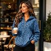 Relaxed Fit Pullover Top Women Leopard Print Hoodie, Oversized Half Zip Hooded Sweatshirt with Spring Autumn Kangaroo Pocket, Fall Long Sleeve Casual