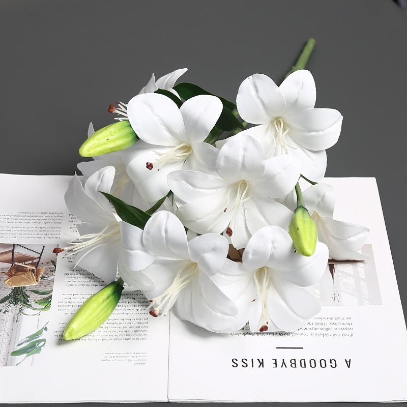 2pcs 3D Printed 9 Heads Lily Bouquet Flower Artificial Real Touch Hemerocallis Wedding Floral Decoration