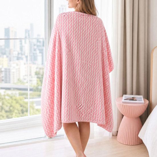 Coral Velvet Bath Towel Highly Absorbent Stylish Striped Design Thick Plush