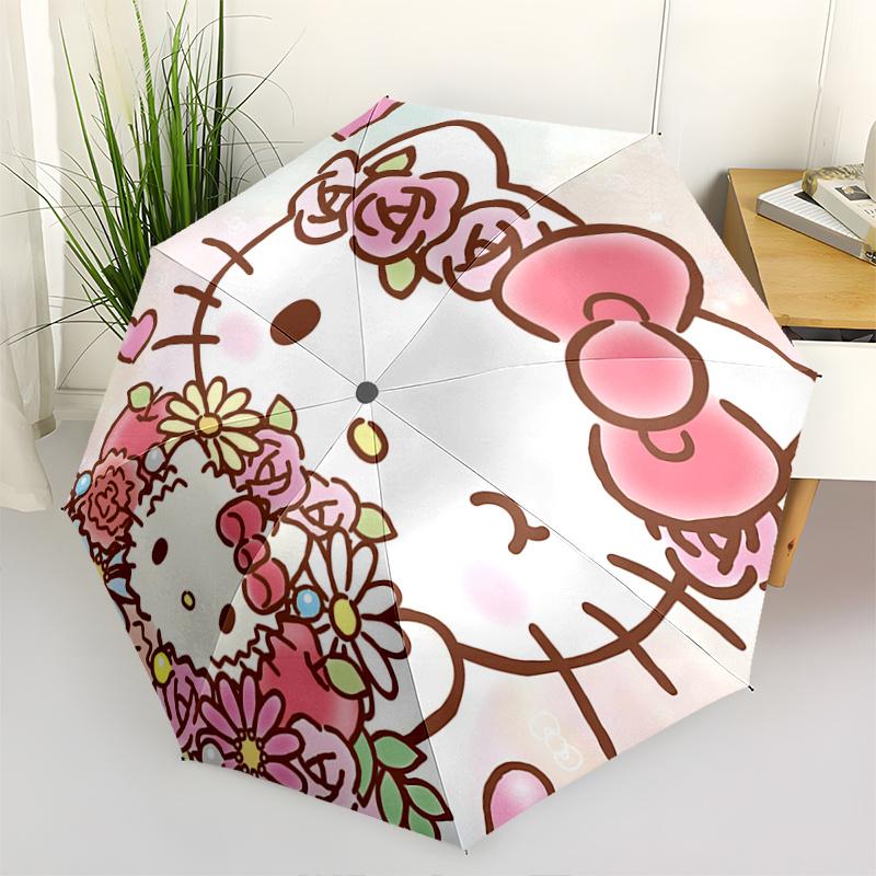 

1pc Hello Kitty Floral Automatic Opening Folding Umbrella with 8-Rib Iron Frame - Perfect for Fans, Travelers, Everyday Use, and Festive Gifts!T060