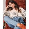 RR & II Retro Button Stripes Long Sleeves Round Neck Puff Sleeves Loose Slimming Sweater Sweater Women's Cotton Spring Pure Cotton