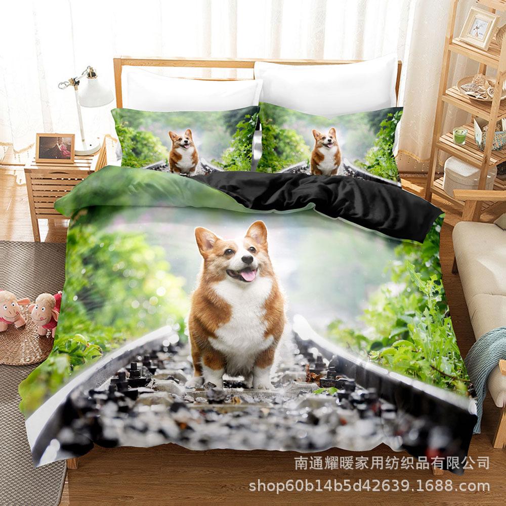 3D Digital Printing Bedding Four-Piece Set Three-Piece Set Dog Black Bed Sheet Quilt Pillow