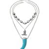 Retro Western Cowboy Horn Pendant Necklace with Geometric Design and Imitation Turquoise
