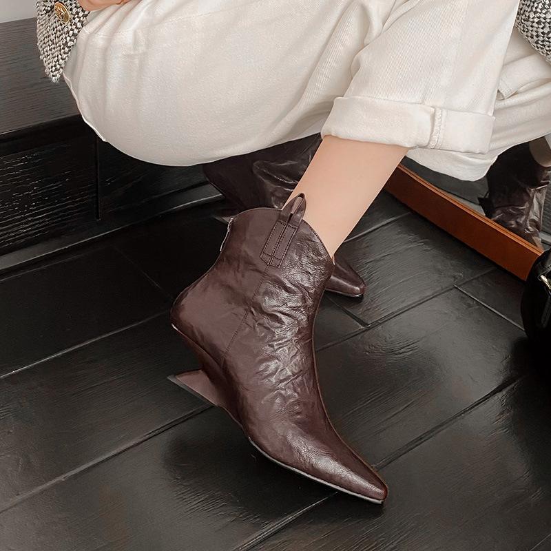 

Pleated Boots Women s 2025 Maillard Point Short Brown Fashion Boots Chelsea Boots 40