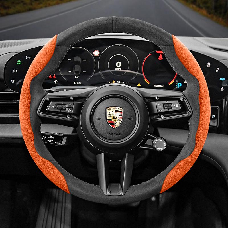 AVK3 Voor Porsche Suede Drukknop Stuurwielhoes Past op Macan Cayenne 911 Taycan Panamera 918 718 Warme Stuurwiel Accessoires