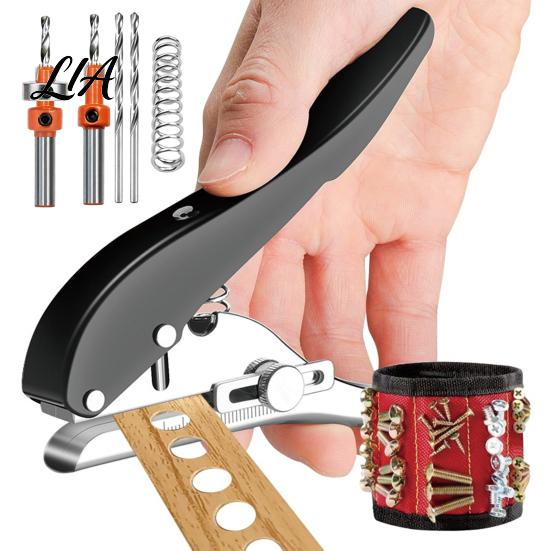 Woodworking Hole Puncher Single Puncher, Adjustable 3 in 1 Edge Tool, Professional Wood Drill Guide Precision Drilling Handheld Punching