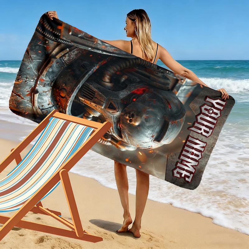 Custom Name Warrior 4K Print Beach Towel, Large Soft Quick Dry Towel for Beach Camping Swimming
