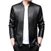 Men's locomotive PU leather jacket men's leather jacket spring new thin coat solid color stand-up collar slim leather jacket men