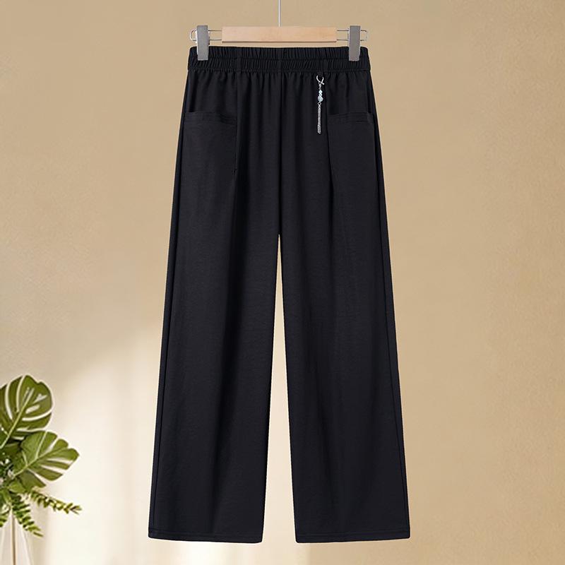 

Summer Quick-Dry Breathable Loose Straight-Leg Elastic Waist Women s Casual Pants for Middle-Aged and Elderly. 3XL (120-135 jin)