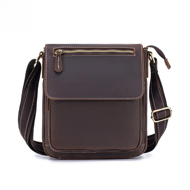Retro -grain cowhide men's single-shoulder bag for business commuting, business office crossbody bag, business office handbag