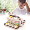 Large Capacity Pencil Case Multi Pocket Double Opening Cute Stationery Bag for Student School Black