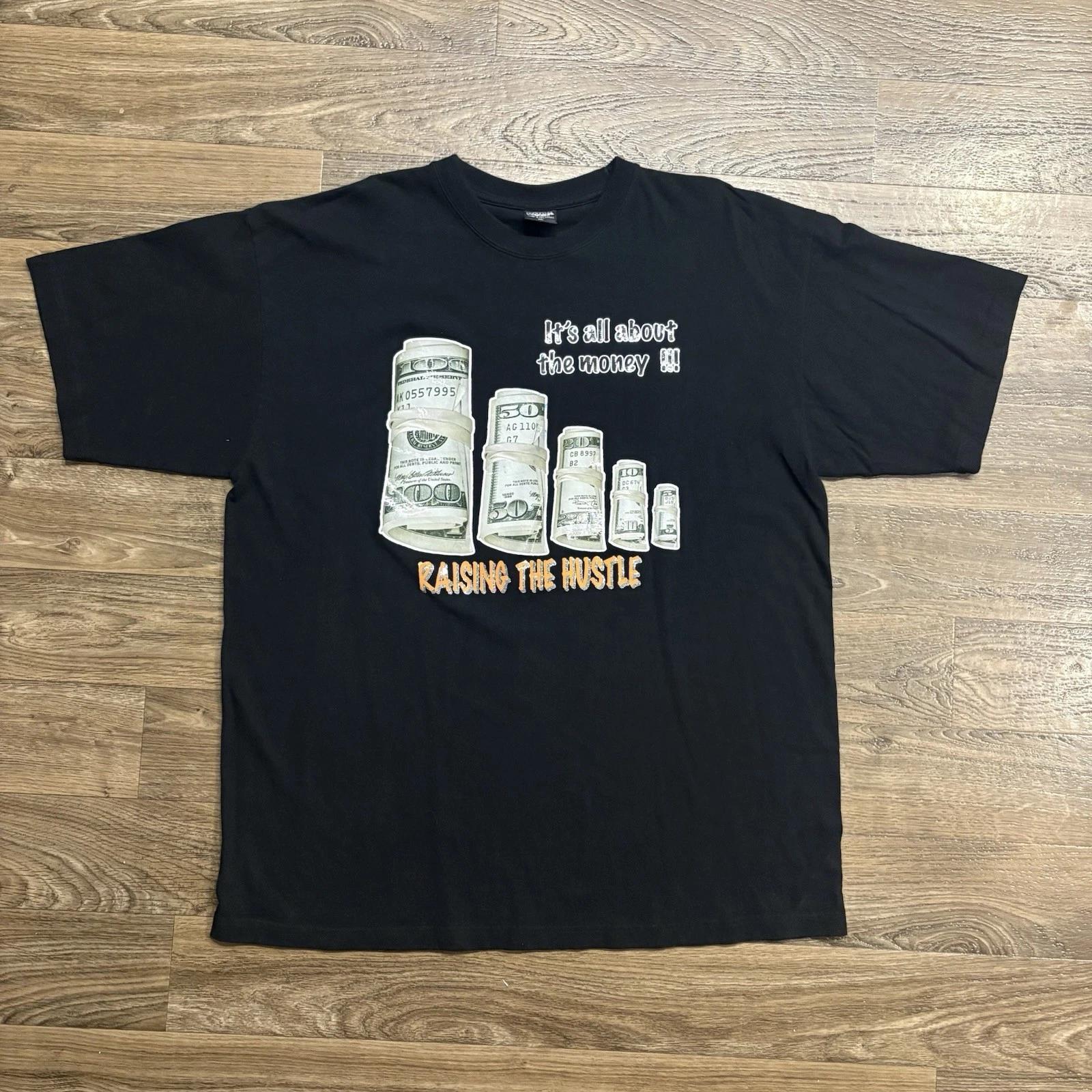 Y2K /Vintage 2000s Its All About the Money Cash Dollars Black XL Graphic T Shirt XL