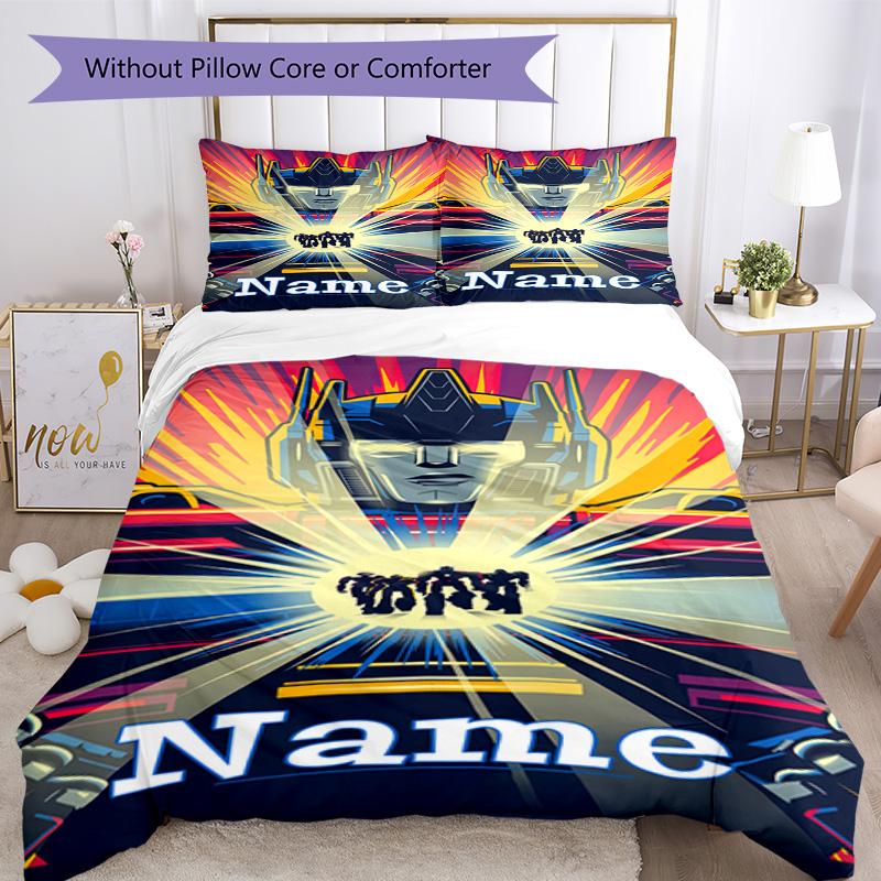 Love Transformers (2) Customize Your Name Bedding Set Breathable Duvet Cover with Pillowcases Home Decoration Birthday Gift