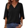 Women V Neck Loose Fit Pullover Top Three Quarter Sleeve Fashion Casual Blouse Lightweight Comfortable Fabric