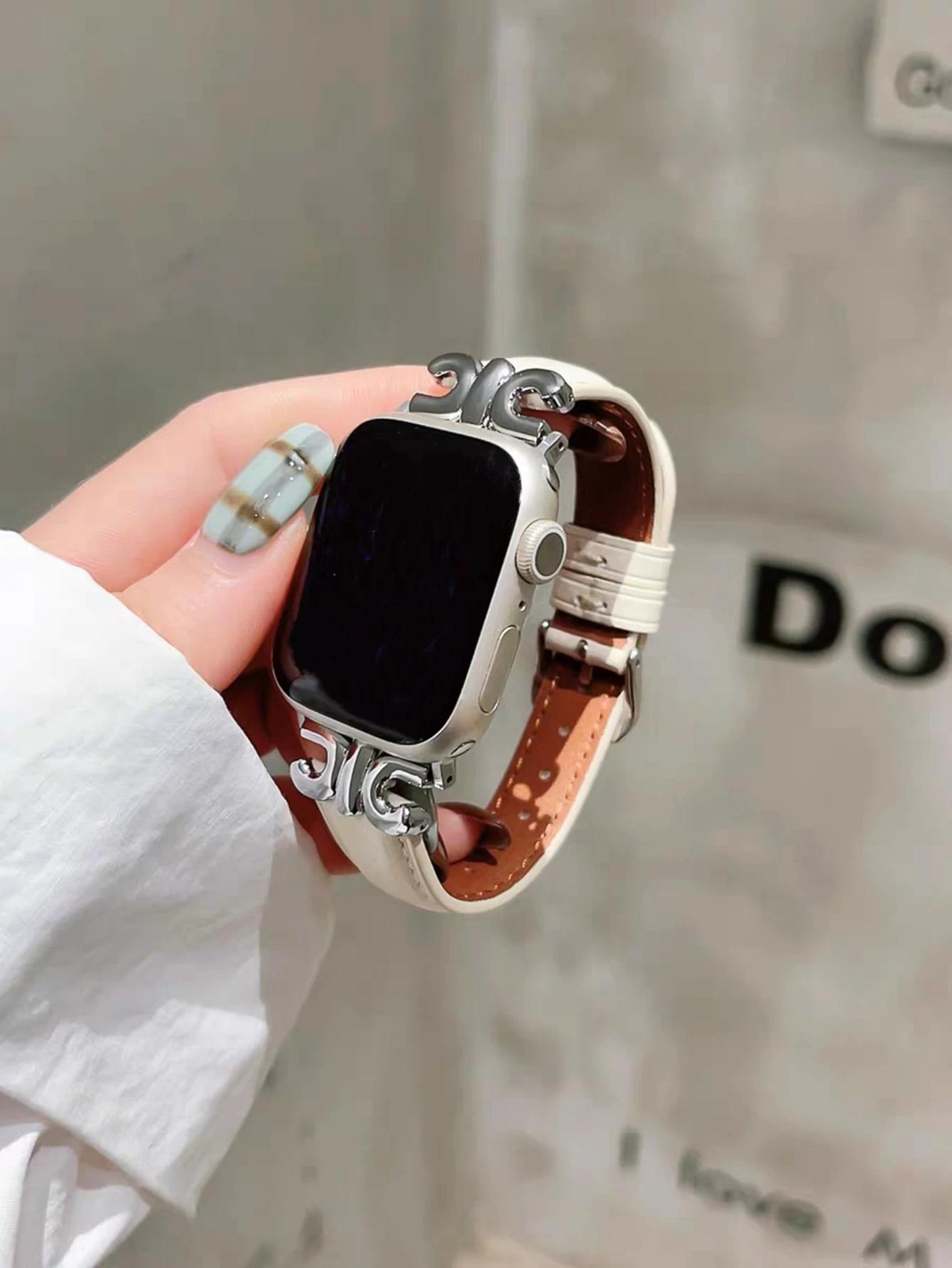 

Новый металлический кожаный ремешок для Apple Watch женский 10/9/8/7/6/5/4/3 SE 38мм 40мм 41мм 42мм 44мм 45мм 46мм 49мм Ремешок 38mm40mm41mm 42mmS10 белый
