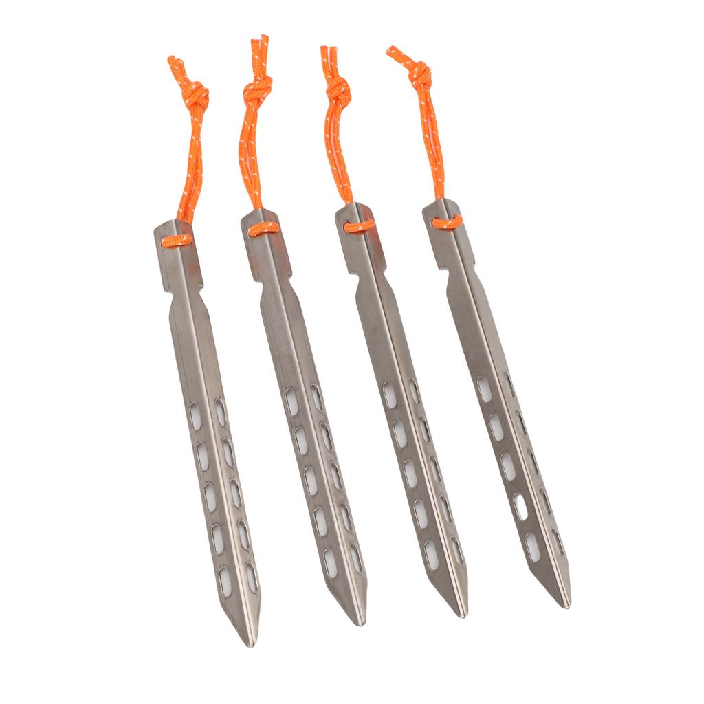 4PCS Tent Stakes with Rope Ti Alloy V Shaped Canopy Pegs for Outdoor Camping Beach Lawn Silver