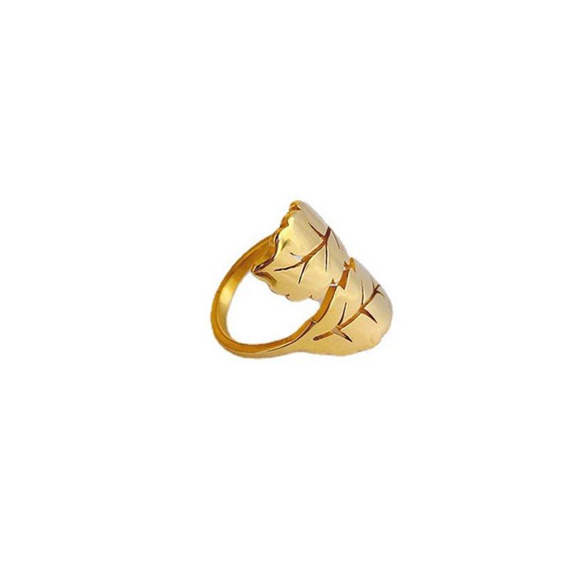18k Gold Titanstahl Blattring - Koreanischer Stil, Hochwertiges Elegantes Design