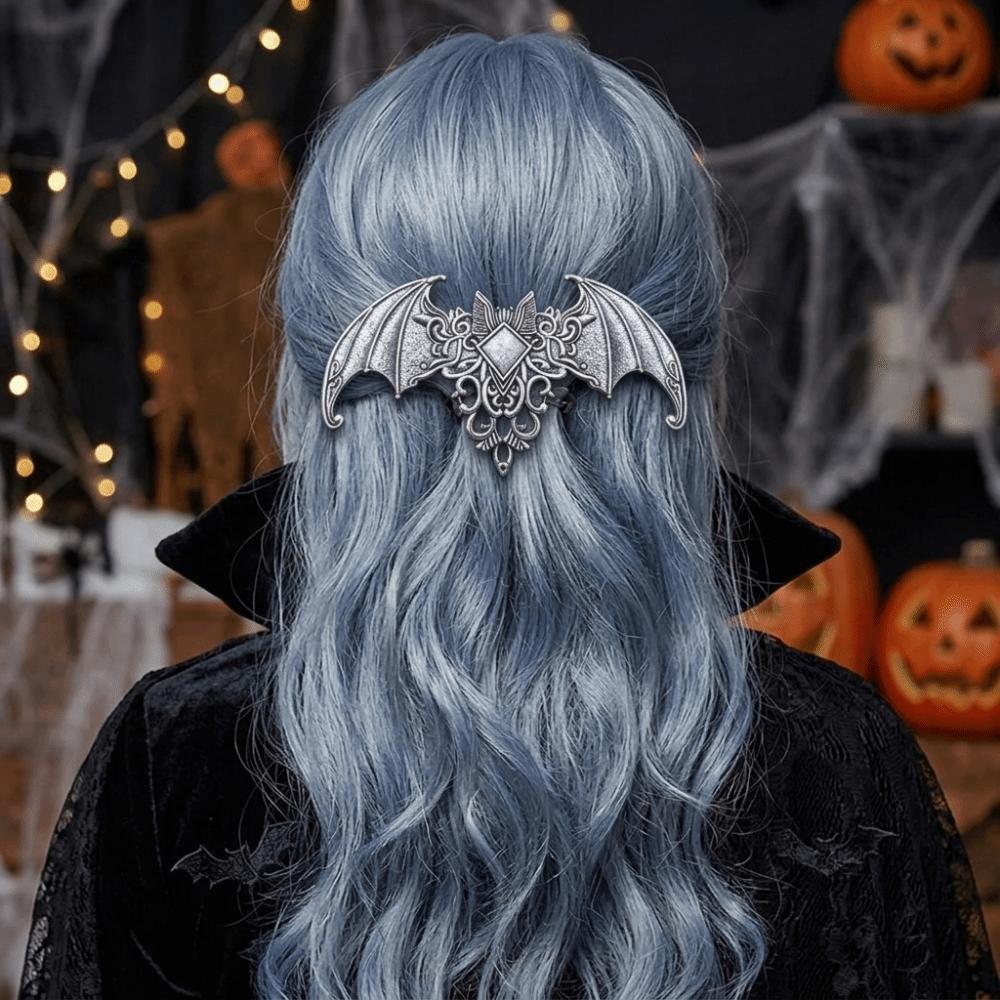 With Strong Grip Vintage Silvery Bat Hair Clip Viking Halloween Cosplay Hair Clip for Halloween
